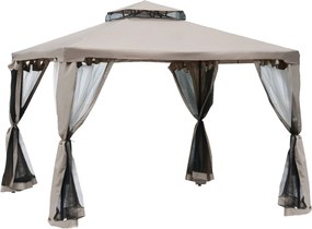 Outsunny Pavilon Dupla Tetővel, kb. 3x3 m Vízálló Stabil Téli Pavilon Szúnyoghálóval, Oldalsó Panelek, Fém Kerti Pavilon Kerthez, Teraszhoz, Szürke |