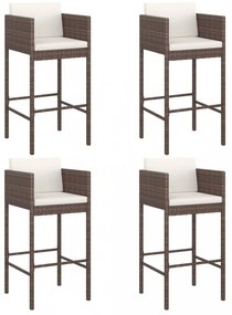 4 db barna polyrattan bárszék párnákkal