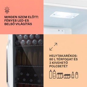 Klarstein Beersafe XXL Quartz, hűtőszekrény, E energiahatékonysági osztály, 3 fém polc, panoráma üvegajtó