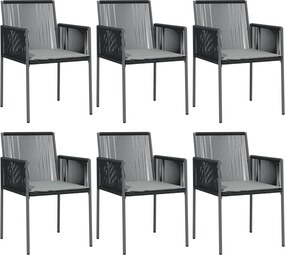 vidaXL 6 db fekete polyrattan kerti szék párnával 54x60,5x83,5 cm