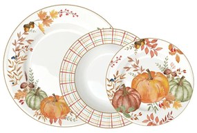 Porcelán 18 részes étkészlet Őszi Mintával dísztökkel díszített