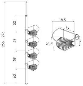 Erga Scopic, sarokteleszkópos zuhanyrúd 4 polc XL, fekete matt, ERG-YKA-CH.SCOPIC-XL-BLK