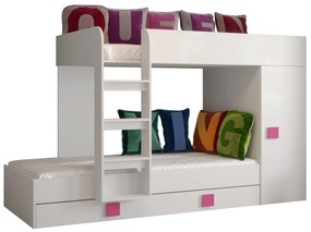 Kombinált gyerekágy 90 cm Toreno 2 (fehér + fényes fehér + fényes rózsaszín fogantyúk). 1083318