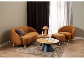 Fekete-natúr színű kerek dohányzóasztal tölgyfa dekoros asztallappal ø 85 cm Soli – Actona