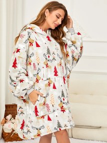 YULE HUG világosszürke báránybunda hatású kapucnis, ujjas pléd
