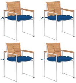 vidaXL 4 db tömör tíkfa kerti szék párnával