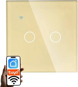 Kapcsoló Üveg Wifi Fénykapcsoló Arany Dupla 2G Tuya Smart FI60