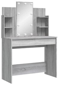 szürke sonoma színű fésülködőasztal LED-del 96x40x142 cm
