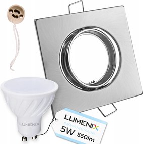 Halogén lámpatest szett Szatén Négyzet GU10 Led izzó 5W Semleges