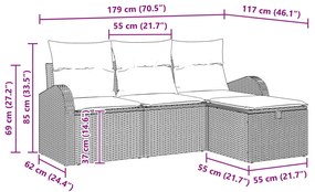 Kerti Kanapé Szett 4 pcs Fekete és krémszínű 179 x 117 x 85 cm