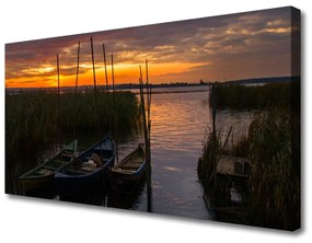 Canvas kép Boat Sea Grass Landscape 125x50 cm