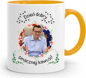 Sárga Politikus Bögre Mateusz Morawiecki Miniszterelnök fényképes nyomtatással