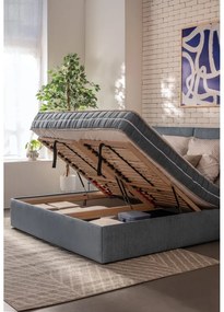 Kék kárpitozott ágyneműtartós franciaágy ágyráccsal 180x200 cm Thessa Bold Line – Bonami Selection