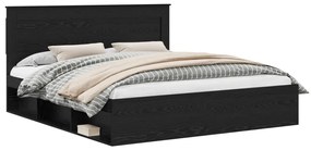 vidaXL Ágykeret fejtámlával fiókkal Fekete 180 x 200 cm Tömör fenyőfa