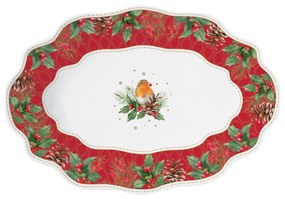 Christmas Berries karácsonyi porcelán ovális mély tál vörösbegy
