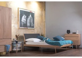 Szürke-natúr színű tölgyfa franciaágy 140x200 cm Fawn – Gazzda