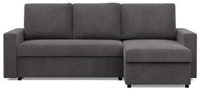 Zeus sarokkanapé, 2 ágyneműtartóval, egyenes kartámasz, kordbársony, univerzális oldal, hab töltet, szürke