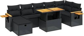 vidaXL 8 részes fekete polyrattan kerti ülőgarnitúra párnákkal