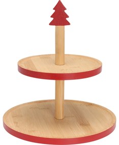 Bambuszos süteményes tálca 2 emeletes, piros