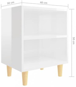 2 db magasfényű fehér éjjeliszekrény fa lábakkal 40x30x50 cm