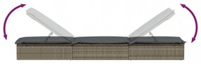 1 db szürke polyrattan napozóágy párnával 201 x 55 x 62 cm