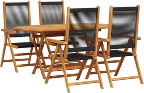 vidaXL Kert étkező szett 5 pcs Fekete Tömör Akácfa