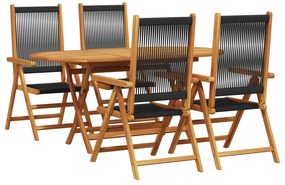 vidaXL Kert étkező szett 5 pcs Fekete Tömör Akácfa