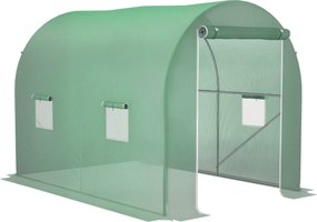Outsunny Kert Alagút Üvegház 6 m² Földi Felület 3L x 2W x 2.10H m Erősített Csöves Váz Cipzáras Ajtóval és 4 Felhúzható Ablakkal Zöld | Aosom