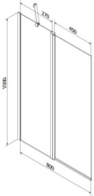 Mexen Flip, 1 szárnyas kádparaván 80 x 150 cm, 6 mm átlátszó üveg-fekete mintás, fekete profil, 894-080-101-70-77