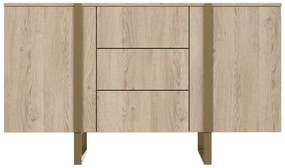 Verica 150 cm-es komód három fiókkal - szivacsos-tölgy / arany lábak