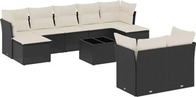 vidaXL 10 részes fekete polyrattan kerti ülőgarnitúra párnákkal