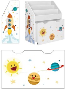 Játéktároló, könyvespolc kivehető kerekes tárolódobozzal