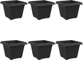 vidaXL Négyzet Virágcserép 6 pcs Fekete 28,5 x 28,5 x 22 cm Műanyag