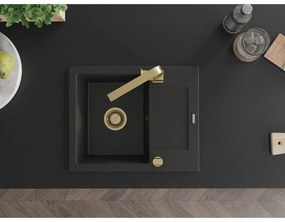 Mexen Enzo, gránit mosogató 576x465x174 mm, 1 kamrás, Rita arany csaptelep, fekete, 6506-77-670300-50