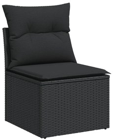 Fekete polyrattan karfa nélküli kerti kanapé párnával