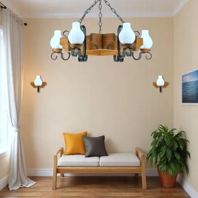 Brilagi - Csillár láncon QUEEN 6xE14/40W/230V bükkfa