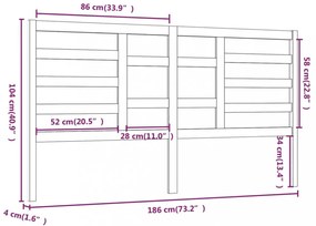 fekete tömör fenyőfa ágyfejtámla 186 x 4 x 104 cm