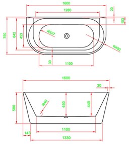 Still szabadon álló fürdőkád 160x75x58 cm