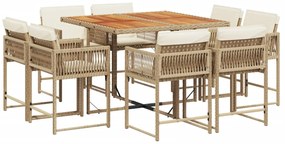 vidaXL 9 részes bézs polyrattan kerti étkezőgarnitúra párnákkal