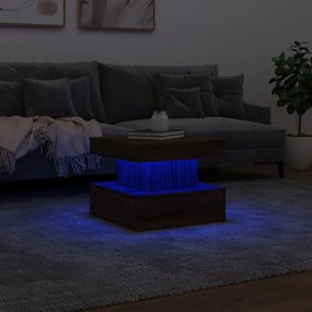 Barna tölgyszínű dohányzóasztal LED-lámpákkal 50 x 50 x 40 cm