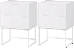 HOMCOM 2 db keskeny éjjeliszekrény 2 nyomásra nyitható fiókkal és acél lábakkal, modern stílus, 40x30x55 cm, fehér | Aosom