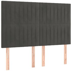 sötétszürke bársony rugós és LED-es ágy matraccal 140x190 cm