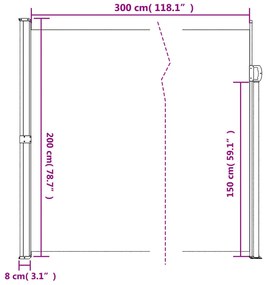 barna behúzható oldalsó napellenző 200 x 300 cm