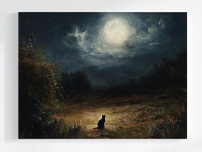 Vászonkép Canvas Nokturn Éjszaka Telihold Rét Fekete Macska 100x75