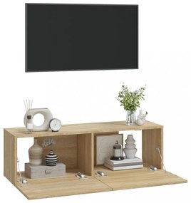 2 db sonoma tölgy szerelt fa fali TV-szekrény 100x30x30 cm