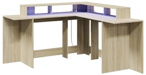sonoma tölgy színű szerelt fa íróasztal LED-ekkel 152x152x91 cm
