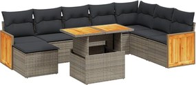 vidaXL 9 részes szürke polyrattan kerti ülőgarnitúra párnákkal