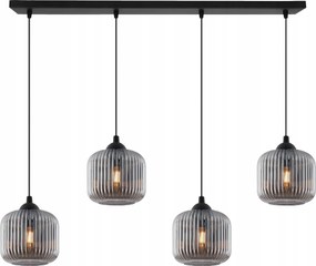 Mennyezeti Függőlámpa Csillár Fekete Üveg Bordázott Lámpabúra Glamour E27