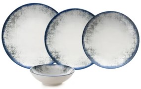 24 részes étkészlet, fehér/kék, porcelán