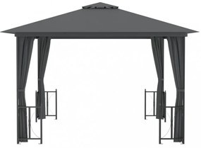 antracitszürke pavilon oldalfalakkal és dupla tetővel 3 x 3 m